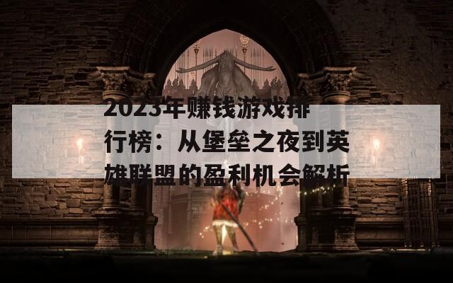 2023年赚钱游戏排行榜：从堡垒之夜到英雄联盟的盈利机会解析