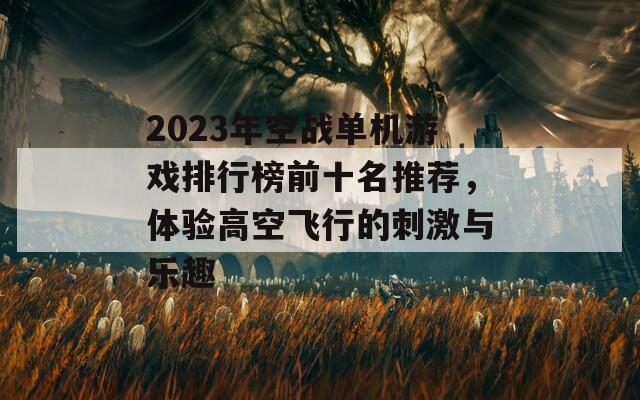 2023年空战单机游戏排行榜前十名推荐，体验高空飞行的刺激与乐趣